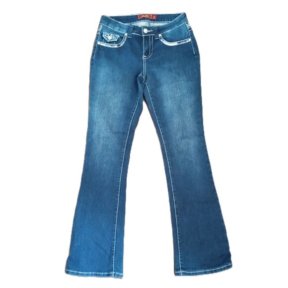 one5one Sz 6 Women's Rhinestone Boot Cut Mid Rise Stretch Jeans - Picture 1 of 6